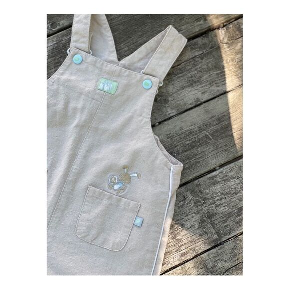 Kimbaloo Shortalls Overalls Linen Cotton Bunnies Sz 12M Easter Pastel - Picture 6 of 13